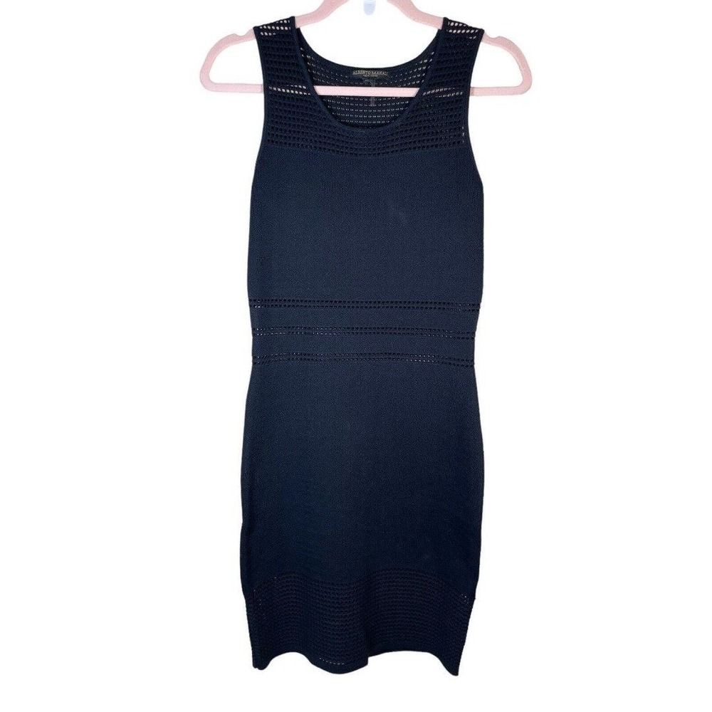 Alberto Makali Dress Women's Med‎ Black Bodycon Sleeveless Open Knit Detail Mini